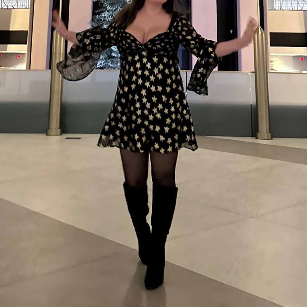 Nasty Gal Metallic Star Flared Sleeve Mini Dress